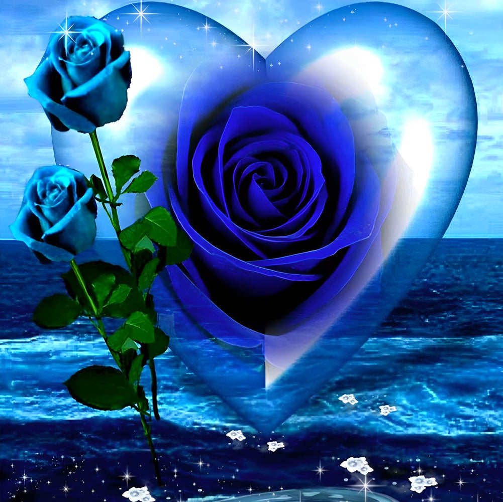 Mystieke Blauwe Rozen naast een Stralend Hart Diamond Painting
