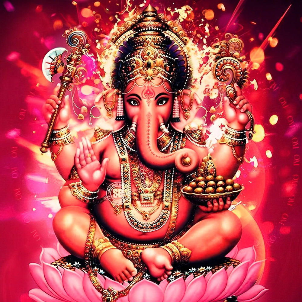 Mystieke Ganesha op Roze Lotus Diamond Painting