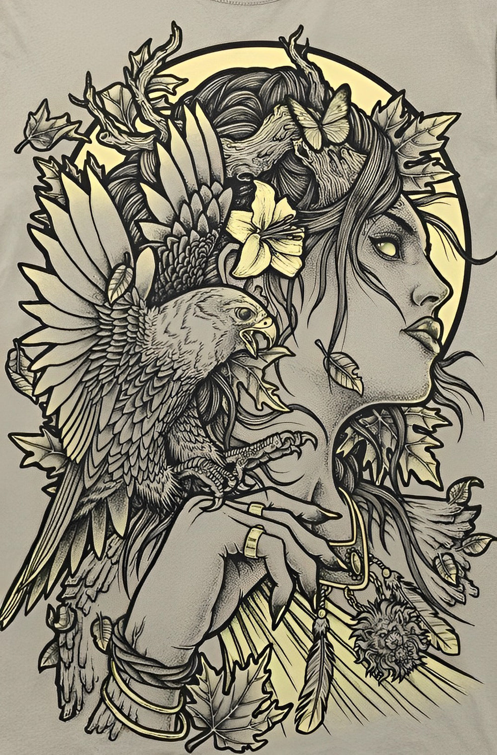 Mystieke Vrouw met Vogel en Bladeren Diamond Painting