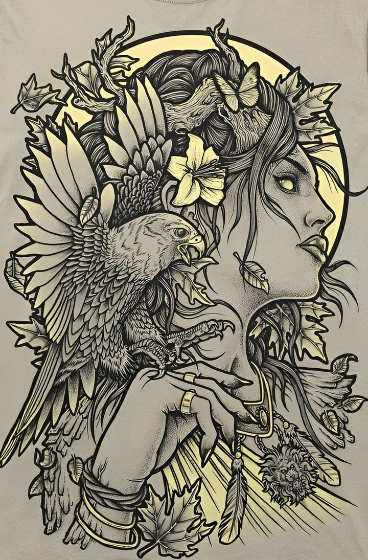 Mystieke Vrouw met Vogel en Bladeren Diamond Painting