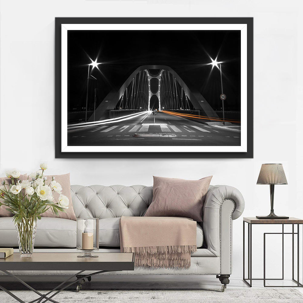 Nachtelijke Brug met Lichtsporen Diamond Painting