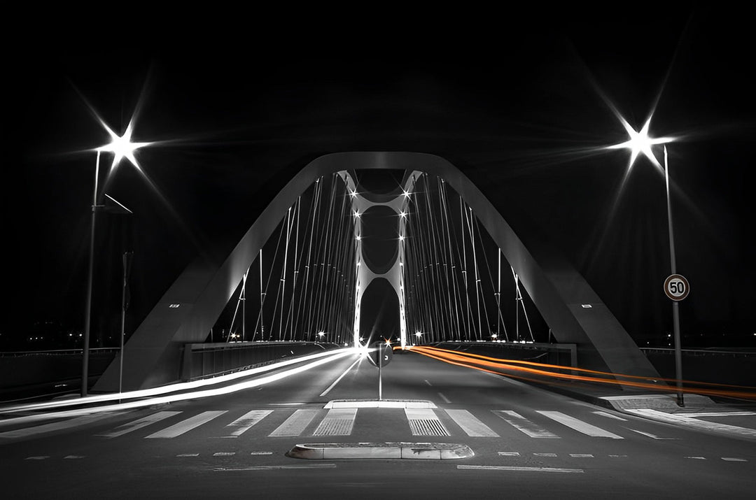 Nachtelijke Brug met Lichtsporen Diamond Painting