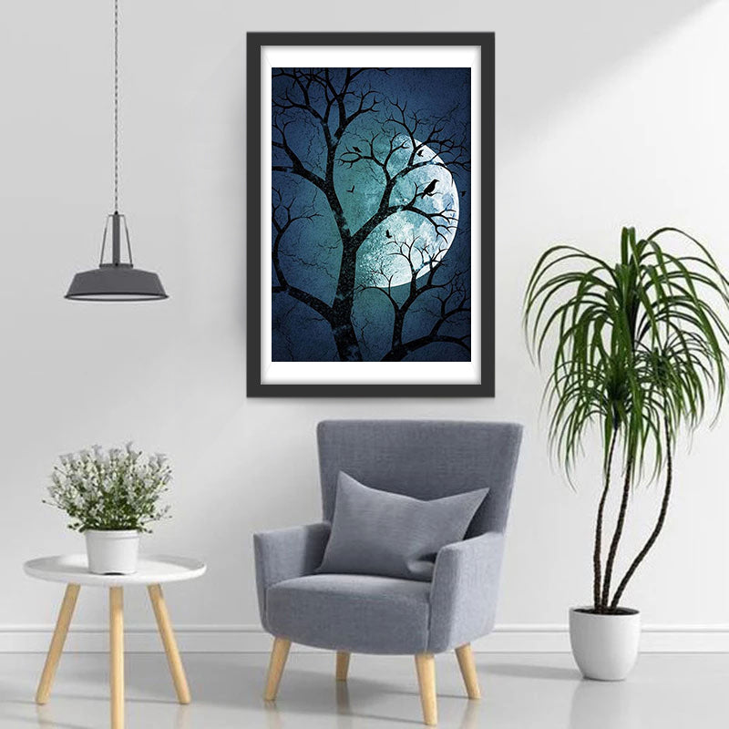 Nakende Boom tegen de Volle Maan Diamond Painting