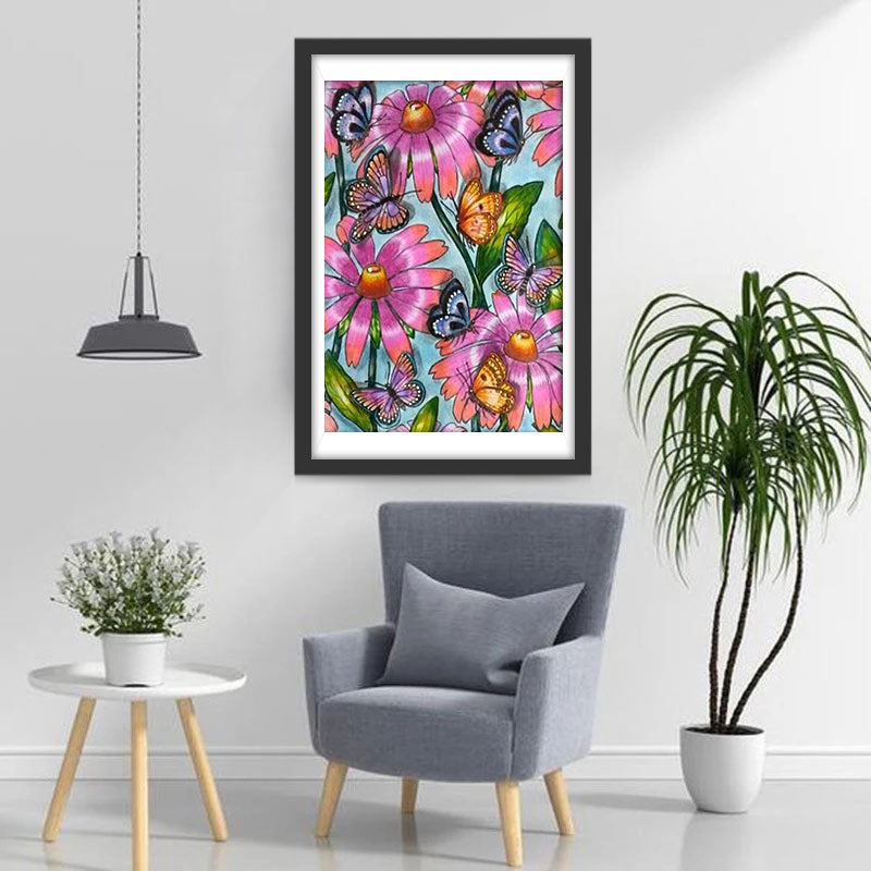 Natuurlijk Feest van Vlinders en Kleurrijke Bloemen Diamond Painting