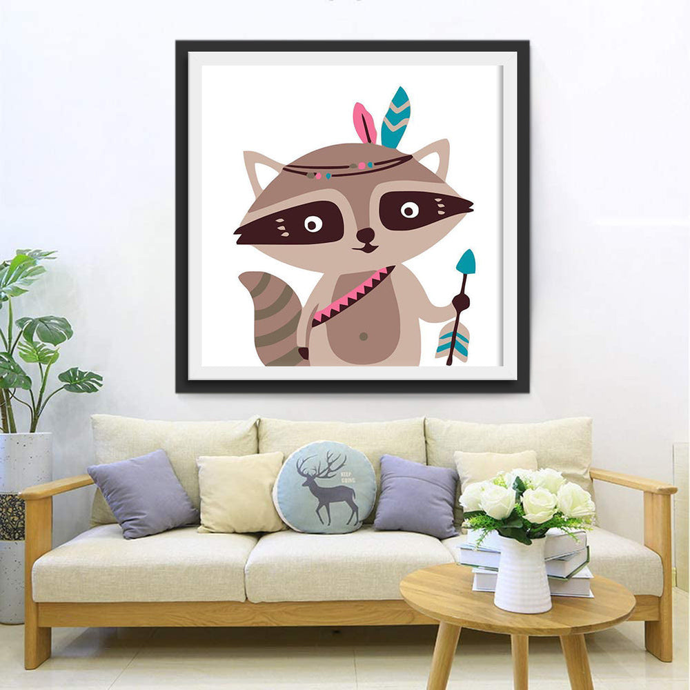 Natuurlijk Uitziende Wasbeer met Inheemse Invloeden en Pijl Diamond Painting