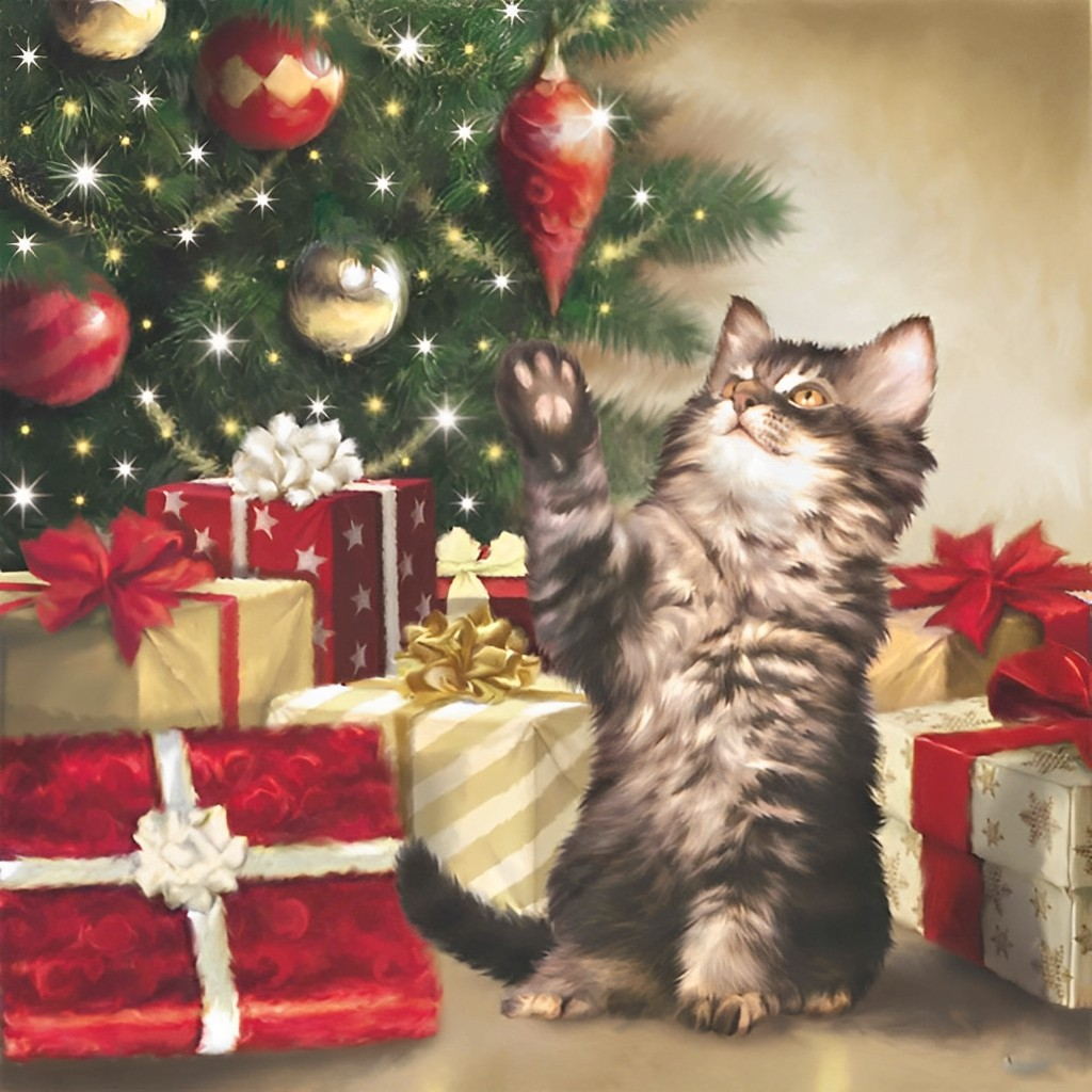 Nieuwsgierig Katje en de Betoverende Kerstboom Diamond Painting