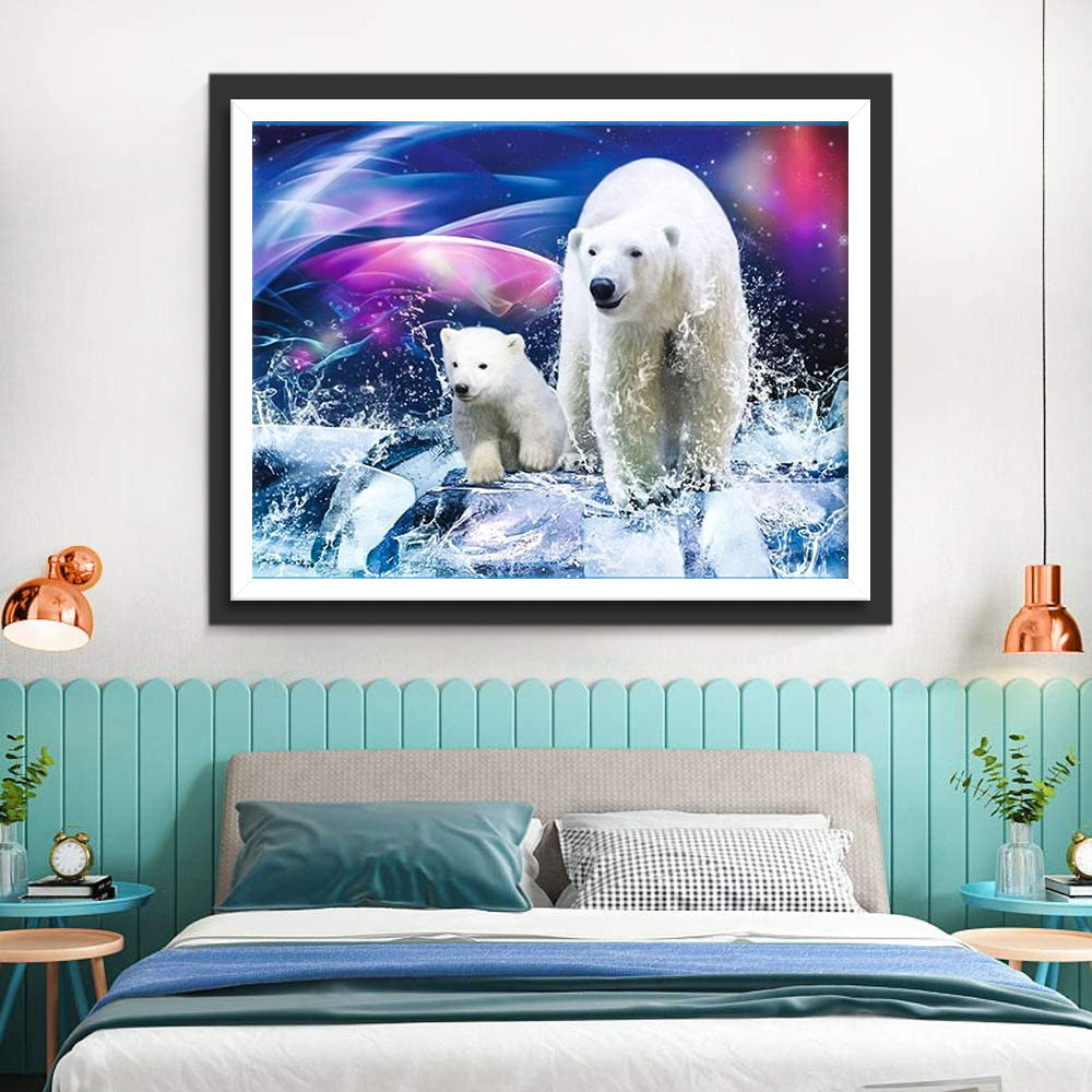 Noorderlicht en Ijsberen op een Gletsjer Diamond Painting