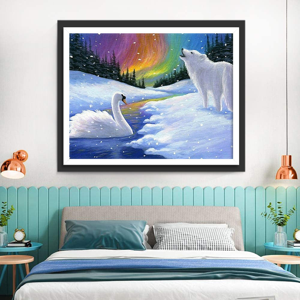 Noorderlichtwonder in de Winterse Wildernis Diamond Painting