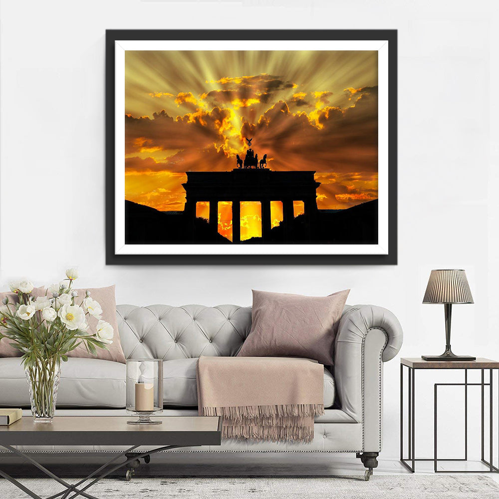 Nostalgisch Gezicht van Historische Plaats bij Zonondergang Diamond Painting