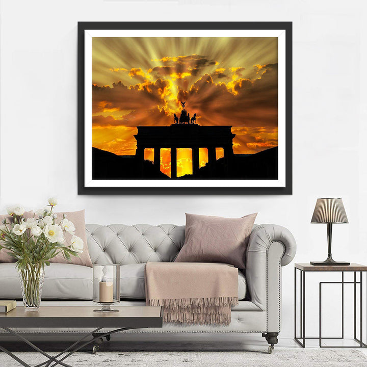 Nostalgisch Gezicht van Historische Plaats bij Zonondergang Diamond Painting