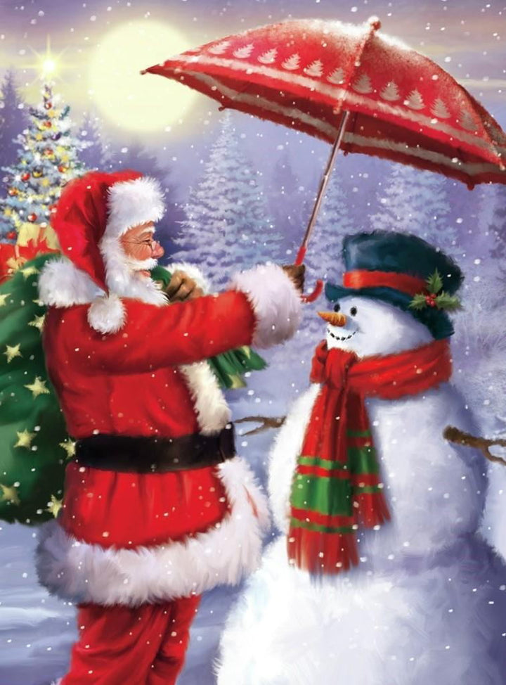 ode Kerstfiguur en Sneeuwwezen onder Paraplu Diamond Painting