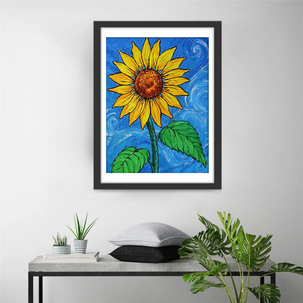 Olieverfstijl Cartoon Een Zonnebloem Diamond Painting