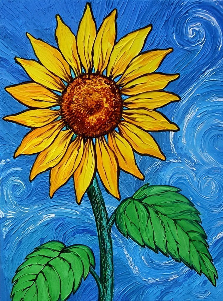 Olieverfstijl Cartoon Een Zonnebloem Diamond Painting