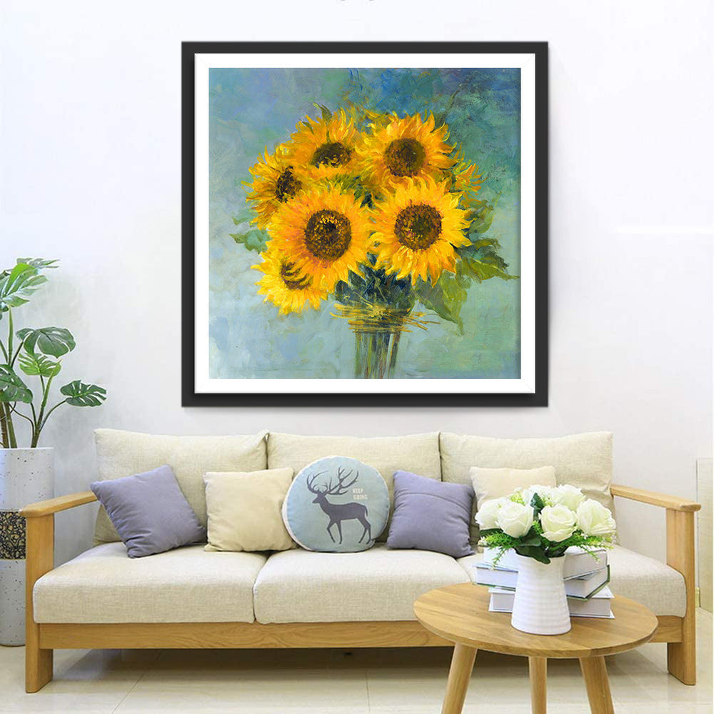 Olieverfstijl Een Boeket Zonnebloemen Zonnebloem Diamond Painting