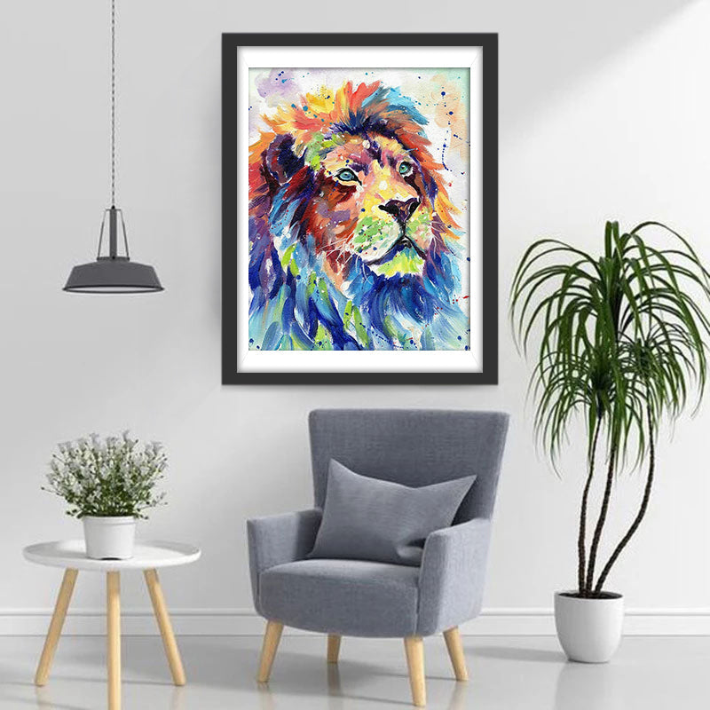 Olieverfstijl Een Kleurrijke Leeuw Diamond Painting
