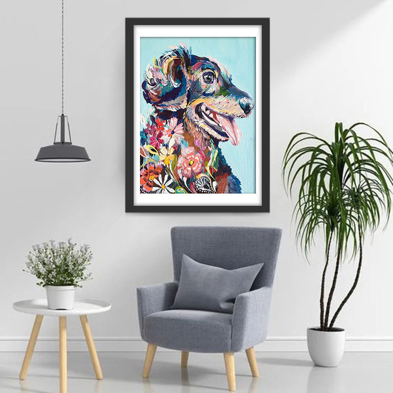 Olieverfstijl Hond met Bloemen Erop Diamond Painting