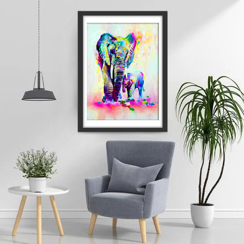 Olieverfstijl Olifant en Baby Olifant Diamond Painting