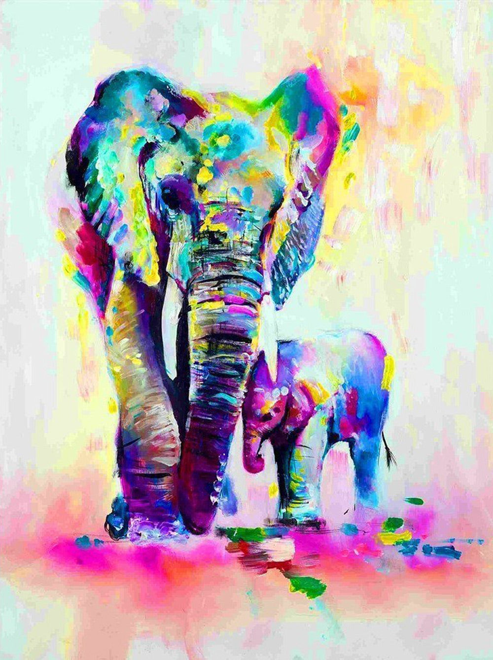 Olieverfstijl Olifant en Baby Olifant Diamond Painting
