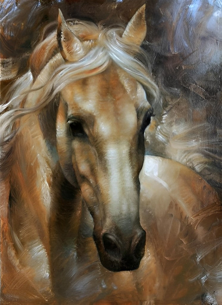 Olieverfstijl Paard met Lange Manen Diamond Painting