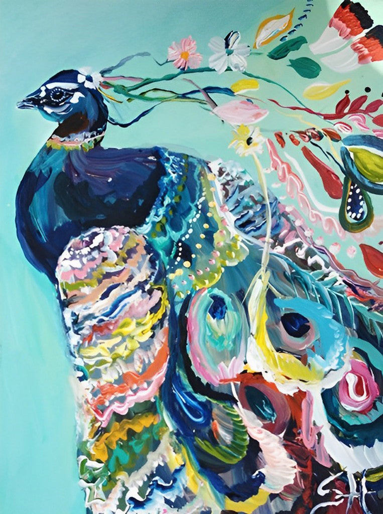Olieverfstijl Pauw in Indiaans Kostuum Diamond Painting