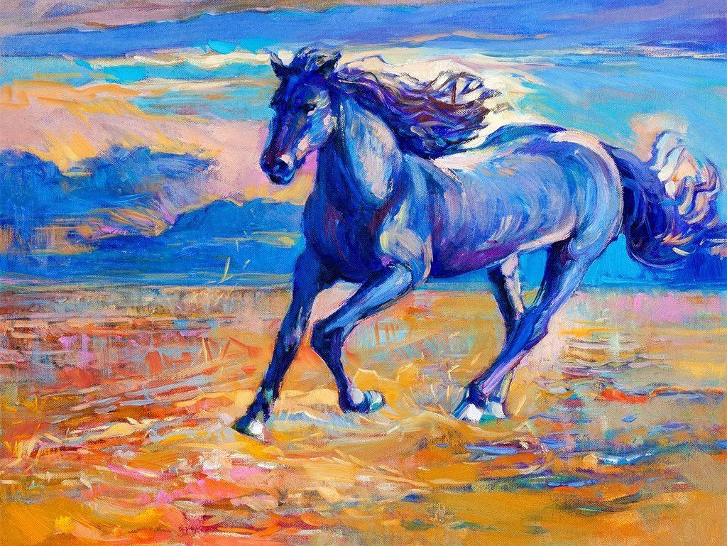 Olieverfstijl Rennend Blauw Paard Diamond Painting