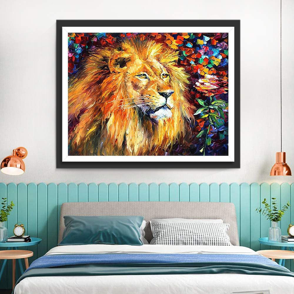 Olieverfstijl Roos en Leeuw Diamond Painting