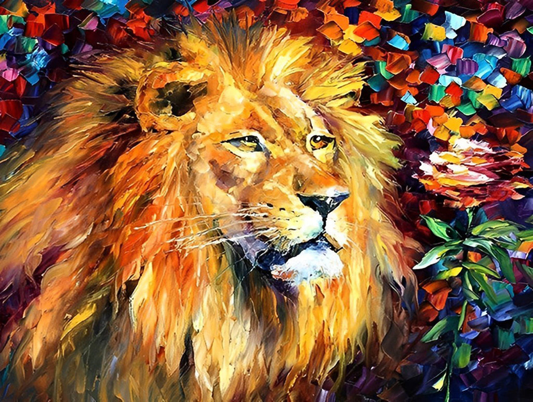 Olieverfstijl Roos en Leeuw Diamond Painting