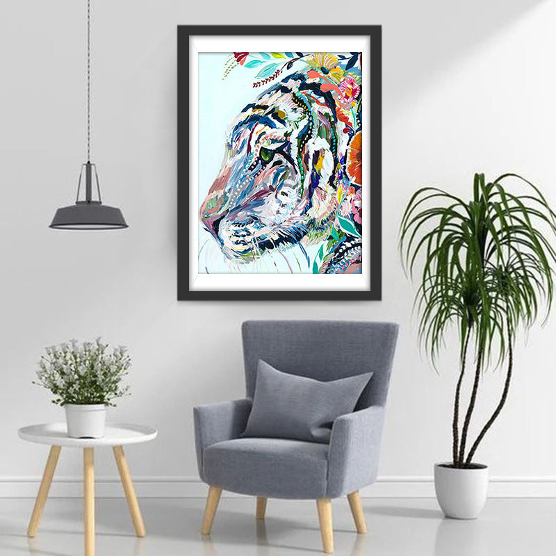 Olieverfstijl Tijger Gemaakt van Bloemenpatronen Diamond Painting