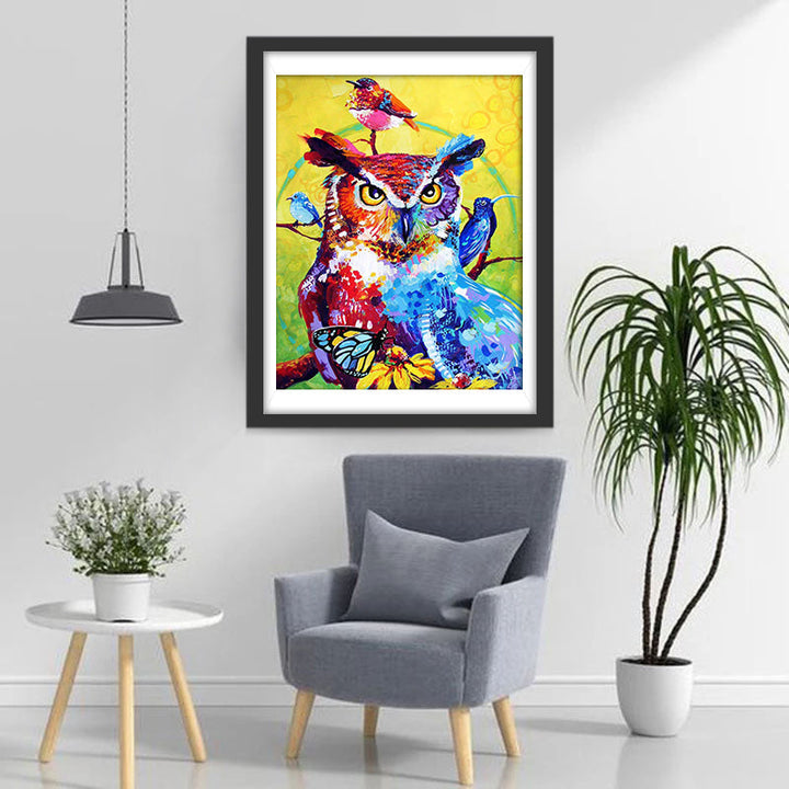 Olieverfstijl Uil en Vogels, Vlinders Diamond Painting