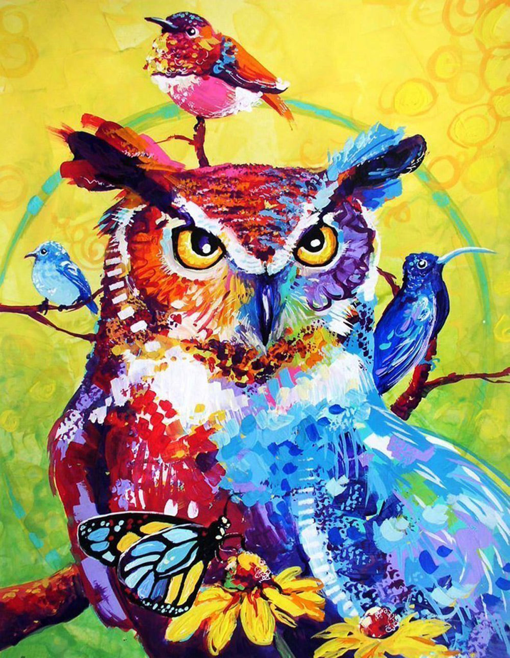 Olieverfstijl Uil en Vogels, Vlinders Diamond Painting