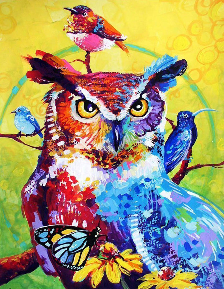 Olieverfstijl Uil en Vogels, Vlinders Diamond Painting