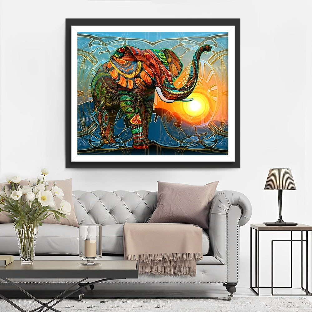 Olifant bij Zonsondergang Diamond Painting