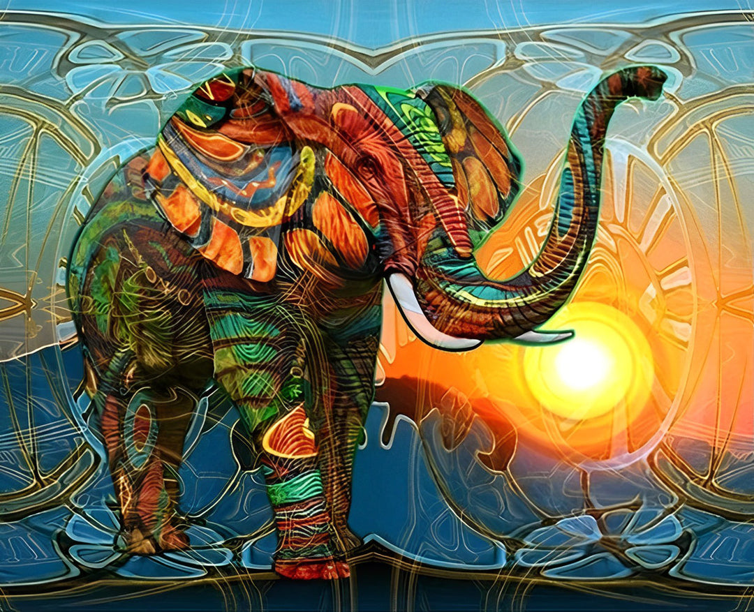 Olifant bij Zonsondergang Diamond Painting