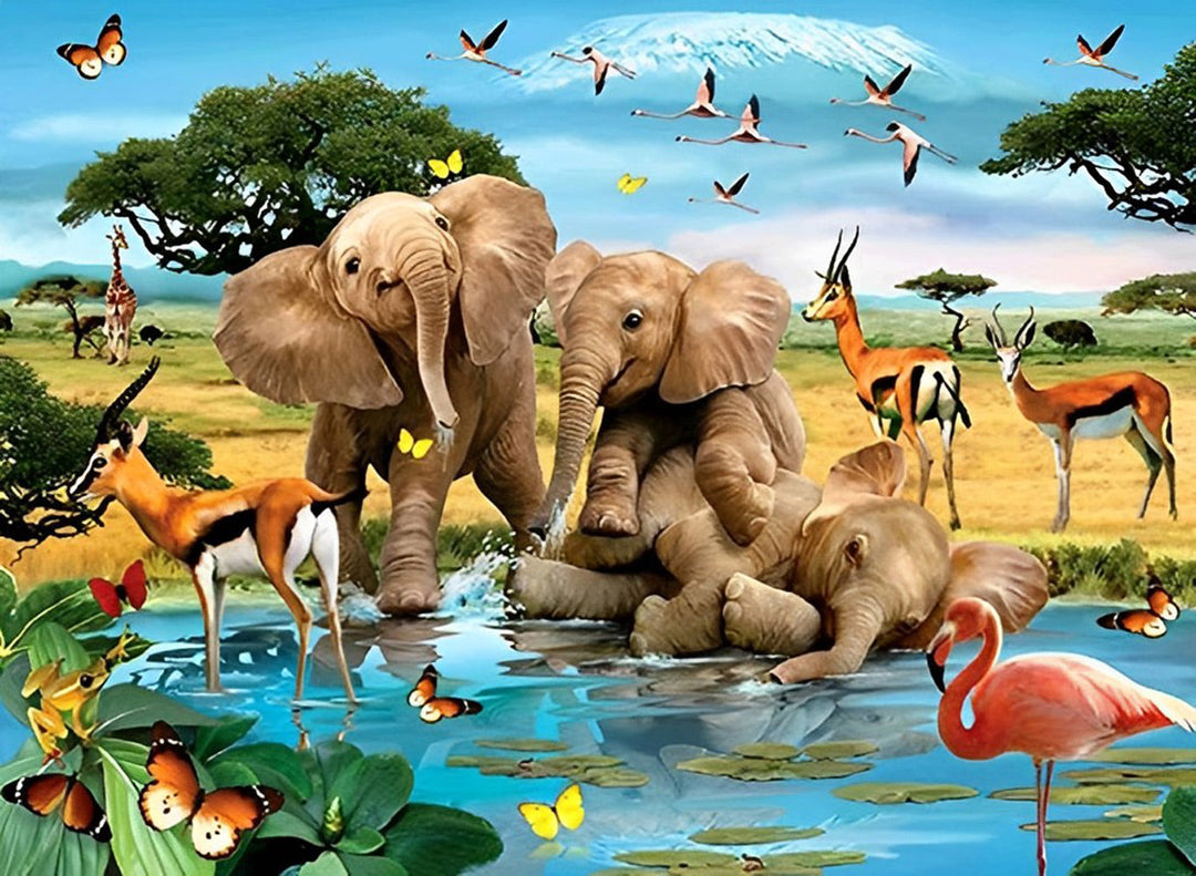 Olifant en Beestjes Diamond Painting