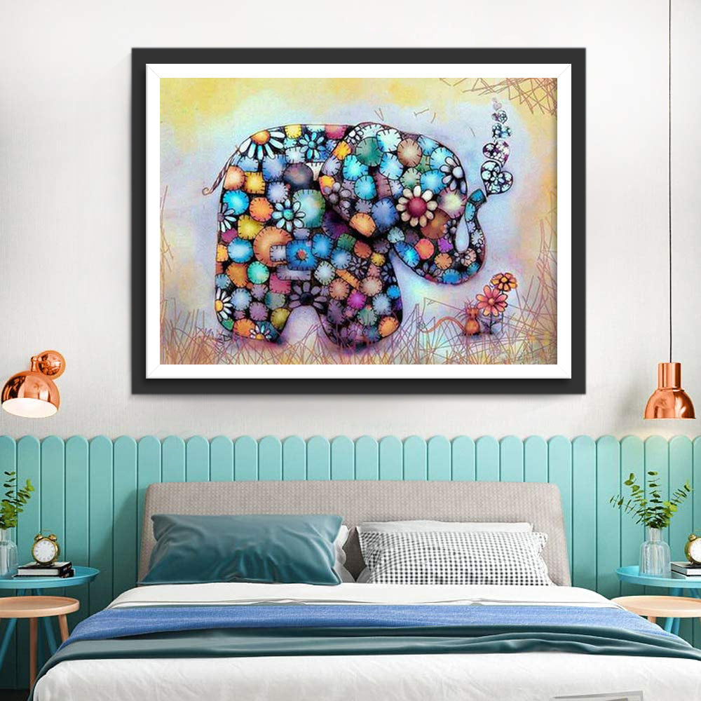 Olifant Gemaakt van Bloemen Diamond Painting