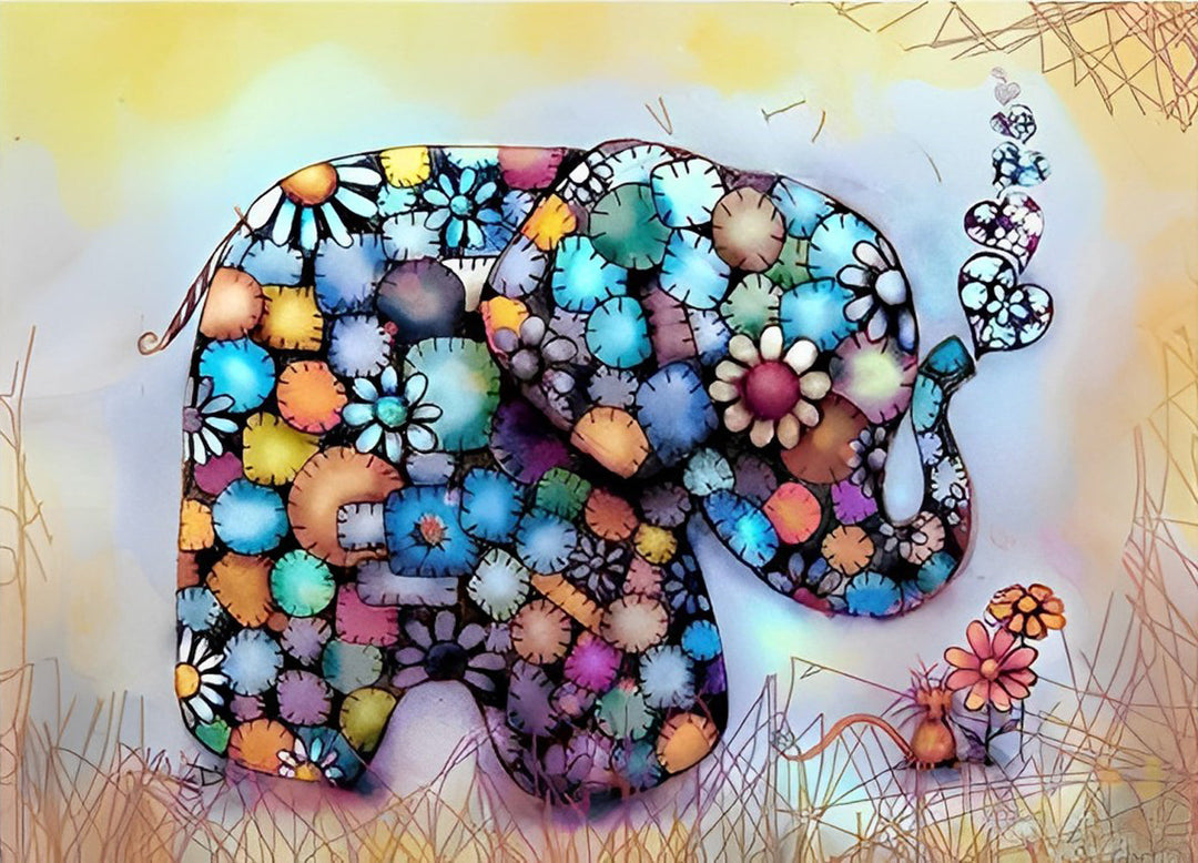 Olifant Gemaakt van Bloemen Diamond Painting