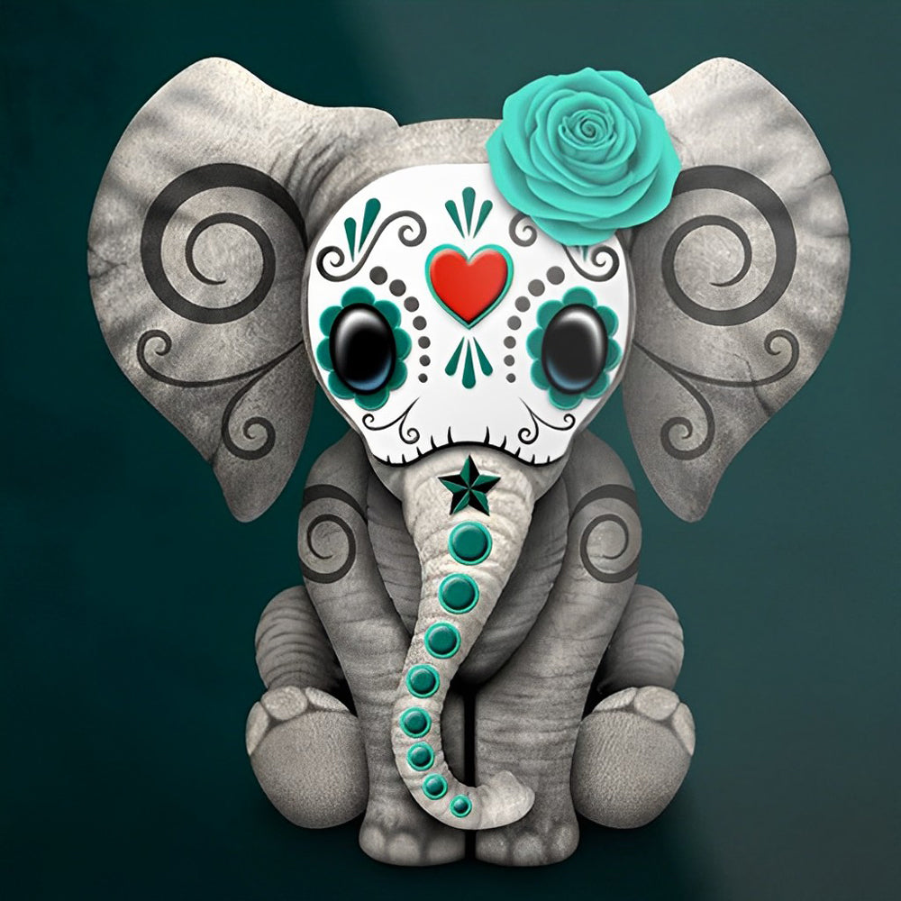 Olifant met Patroondecoratie en Blauwe Bloem Diamond Painting