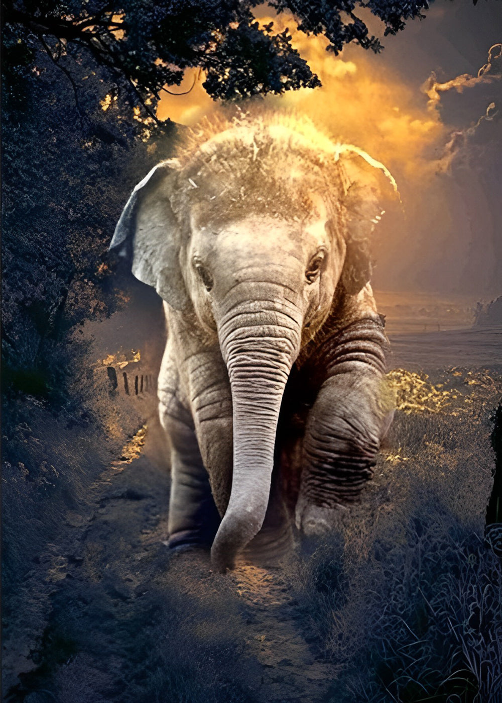 Olifant op de Dijk in het Bos Diamond Painting