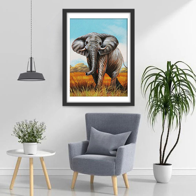 Olifant op een Weide in de Herfst Diamond Painting
