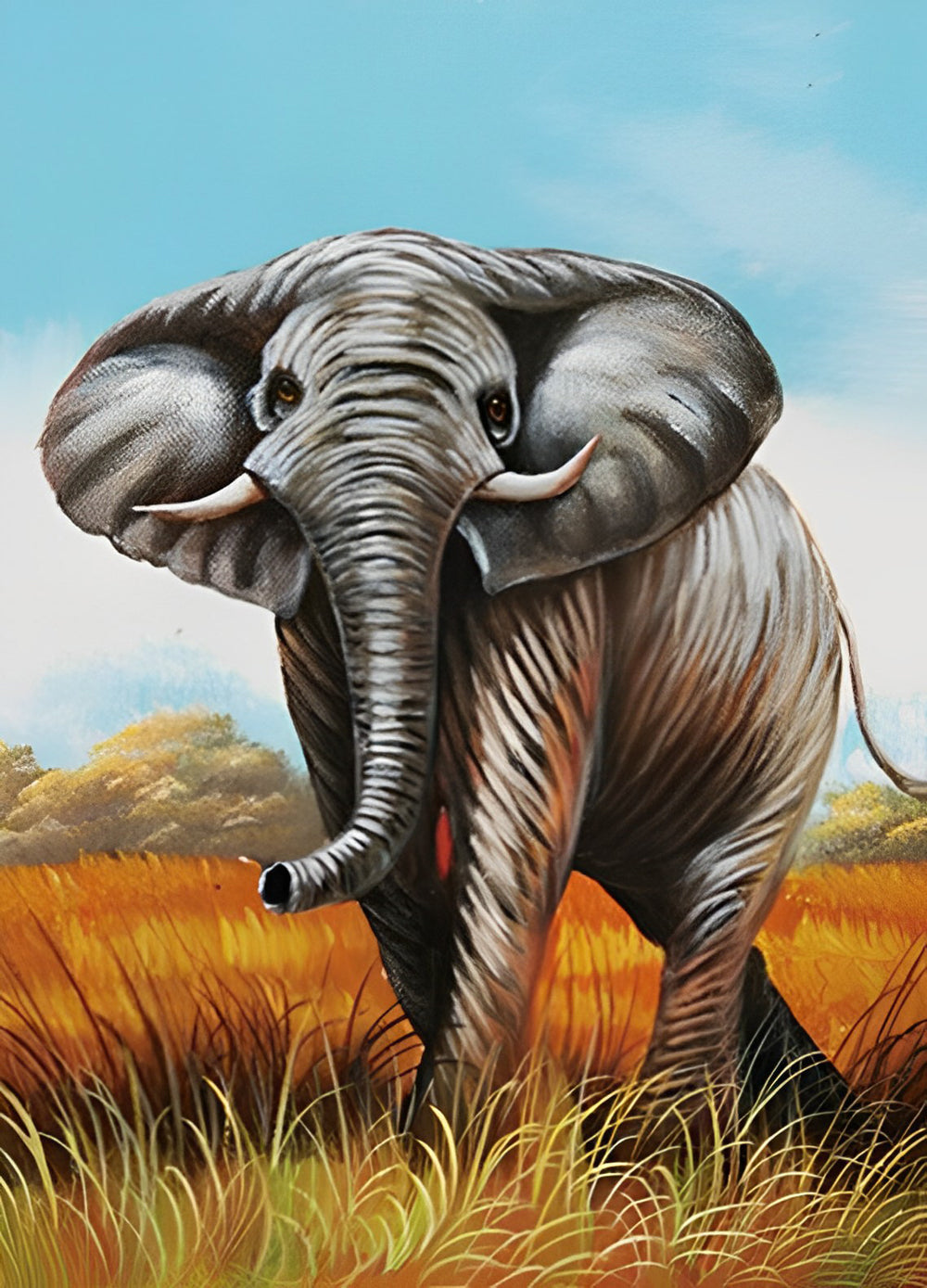 Olifant op een Weide in de Herfst Diamond Painting