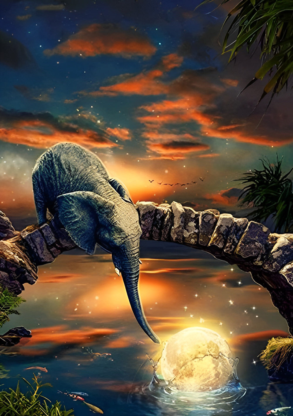Olifant Speelt met Bal in het Water Diamond Painting