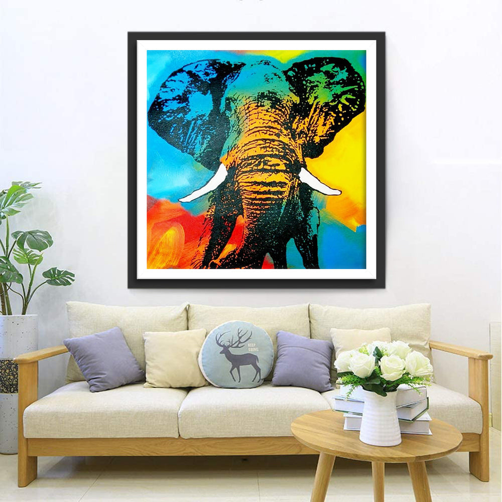 Olifant tegen een Gekleurde Achtergrond Diamond Painting