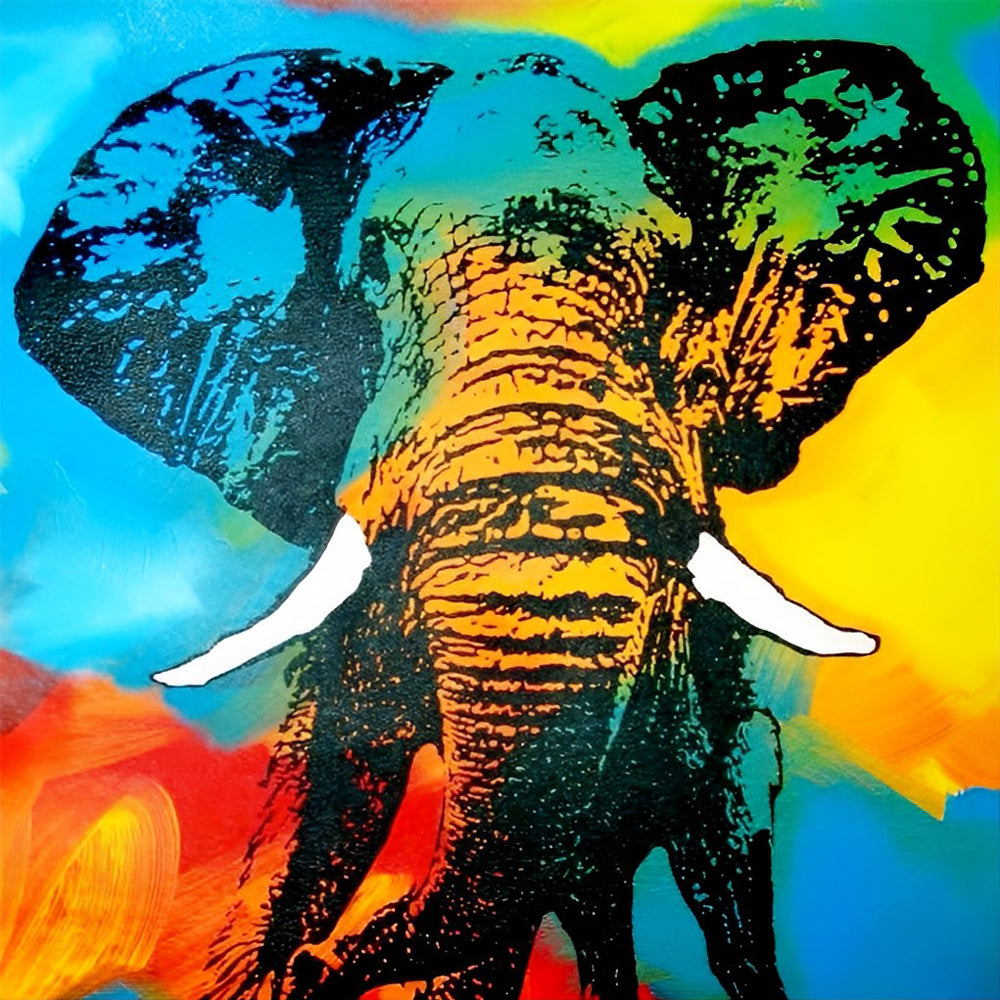 Olifant tegen een Gekleurde Achtergrond Diamond Painting