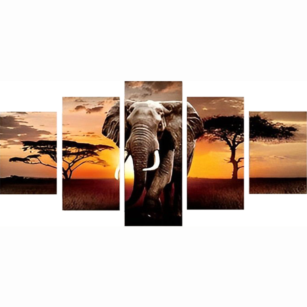 Olifant tegen Zonneschijnsel 5 Platen Diamond Painting