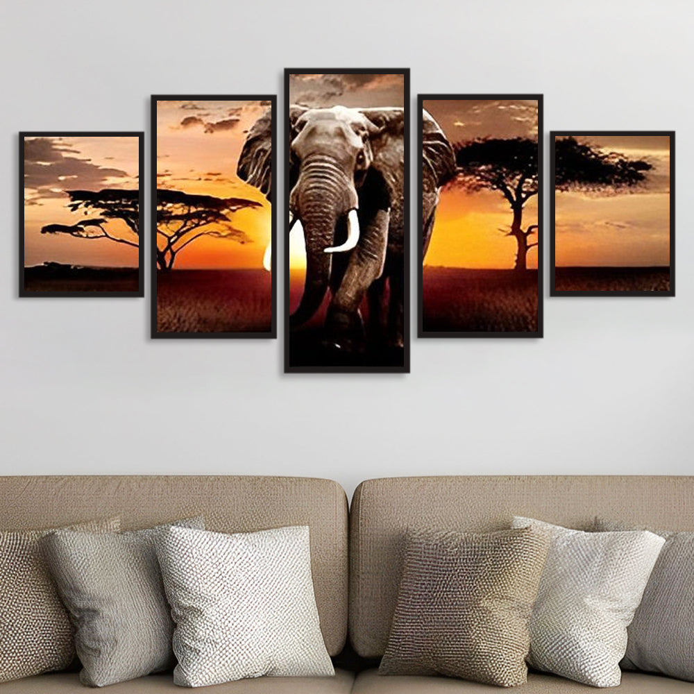 Olifant tegen Zonneschijnsel 5 Platen Diamond Painting