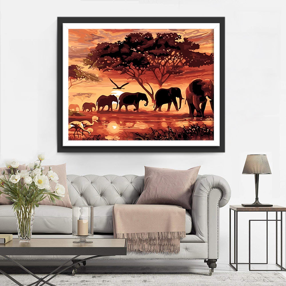 Olifanten in de Avondzon Diamond Painting