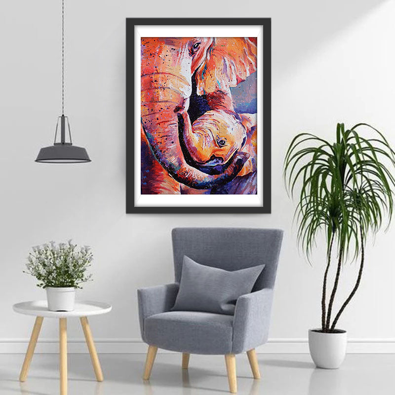 Olifantenmoeder en Baby Knuffelen Samen Diamond Painting