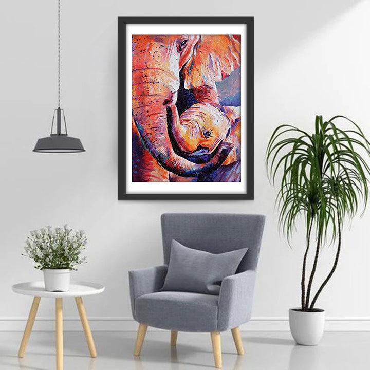 Olifantenmoeder en Baby Knuffelen Samen Diamond Painting
