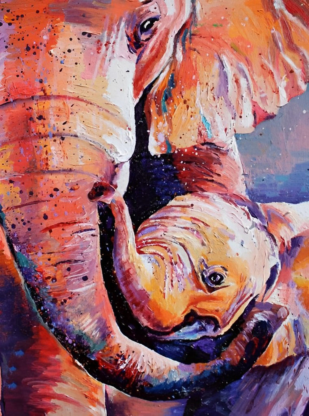 Olifantenmoeder en Baby Knuffelen Samen Diamond Painting