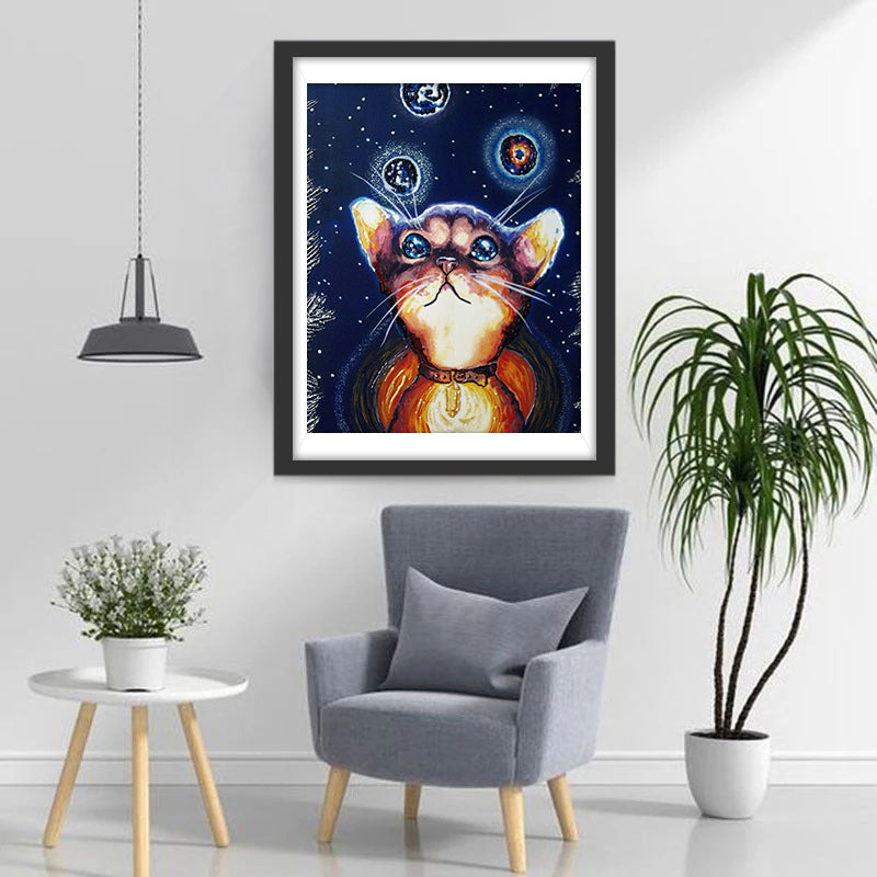 Onschuldige Kat met Grote Ogen Diamond Painting